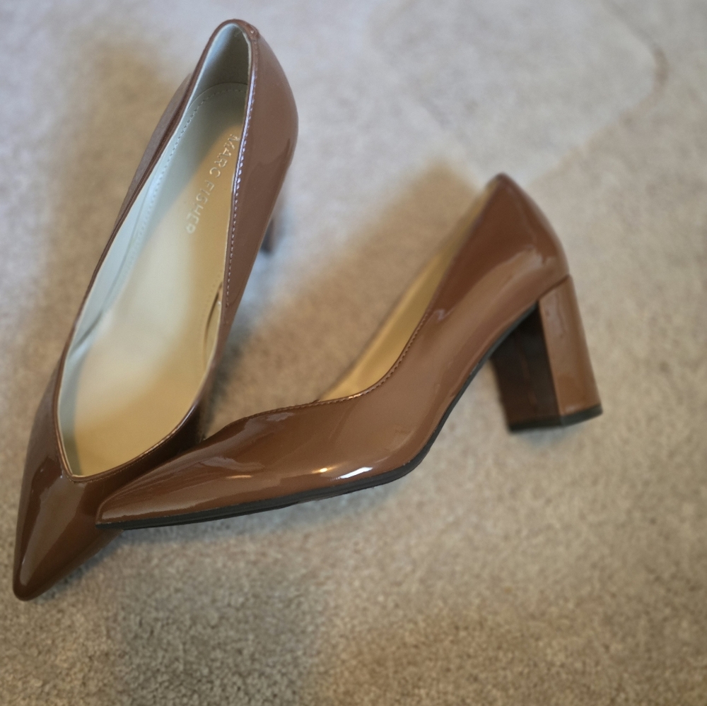 Marc Fisher Brown Block Heel Pumps